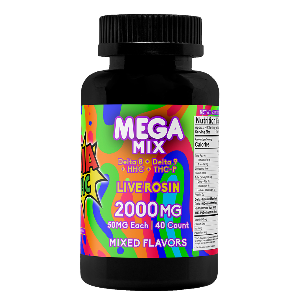 THC-P, HHC, Delta 8 & Delta 9 Infused Mega XL Mix Gummies Blue Raspberry 40ct 2000mg